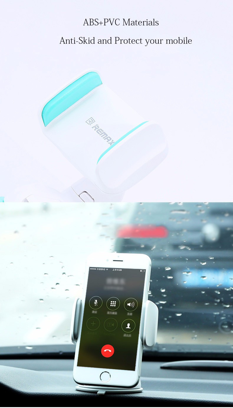 Remax RM-06 Sucking Disc Auto Clip Phone Car Mount Holder 360 Degree Rotation Bracket Stand for 3.5-6.0 Inch Phones - White + Grey