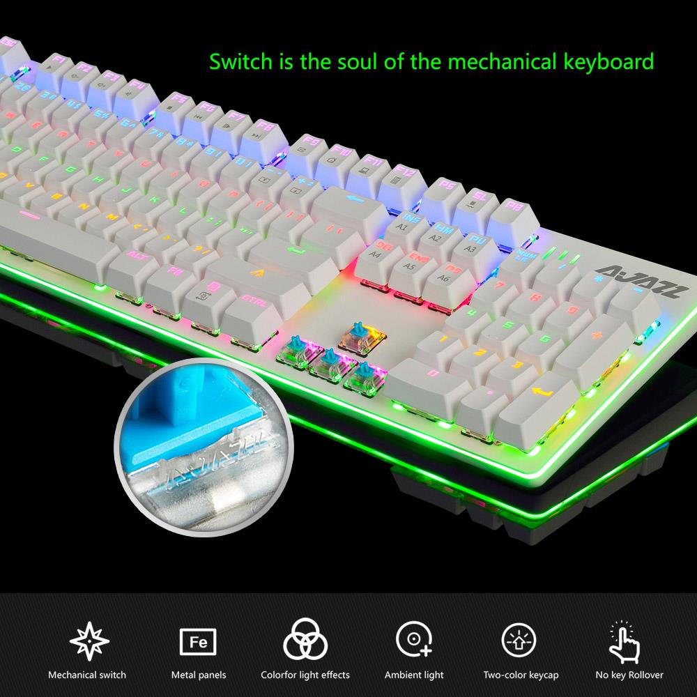 Ajazz AK50 Wired Mechanical Keyboard Ergonomic Blue Switch With LED Backlights 104 Keys - White