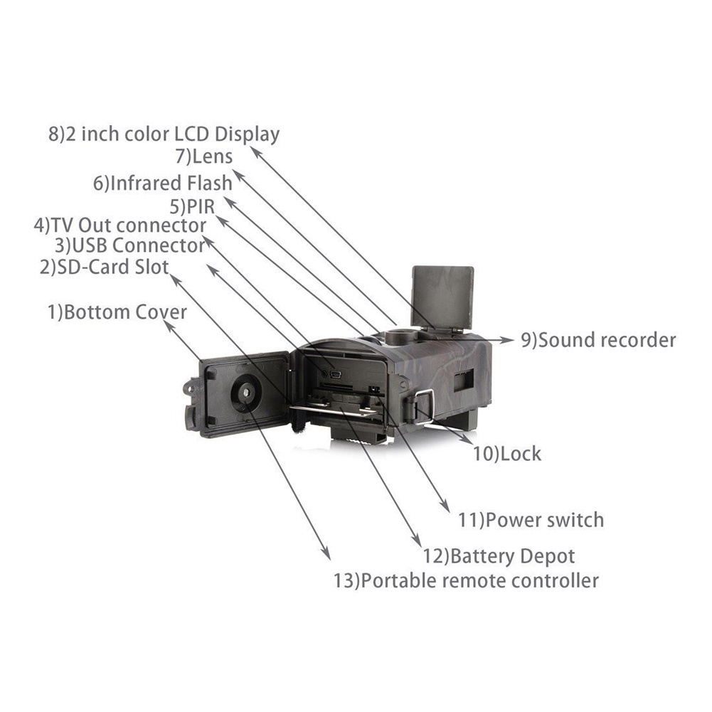 HC-350A Trail Camera 2.0' Color LCD Display 60 Degree Wide Angle 16MP 1080P Infrared Night Vision Wildlife Camera Time Lapse - Camouflage