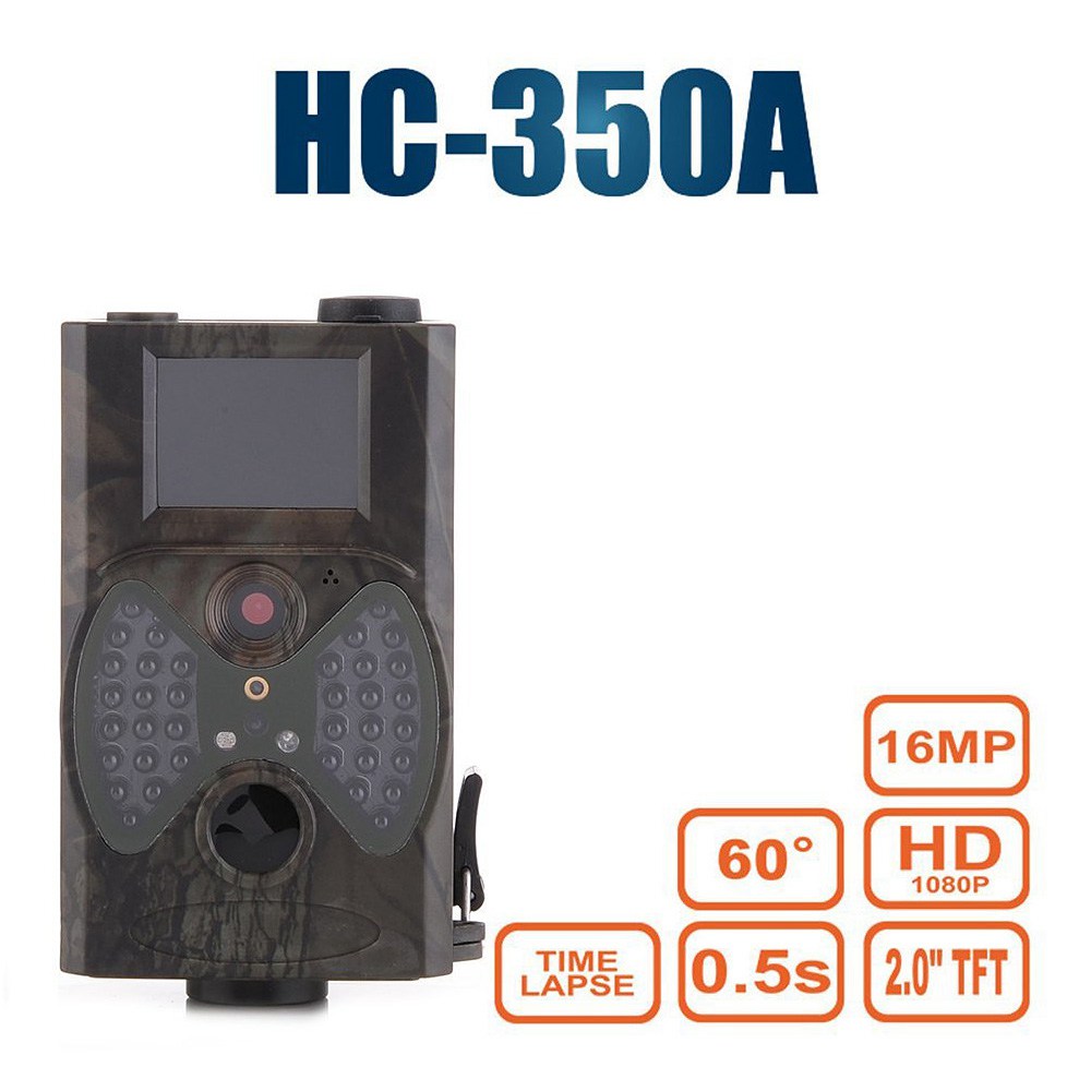HC-350A Trail Camera 2.0' Color LCD Display 60 Degree Wide Angle 16MP 1080P Infrared Night Vision Wildlife Camera Time Lapse - Camouflage