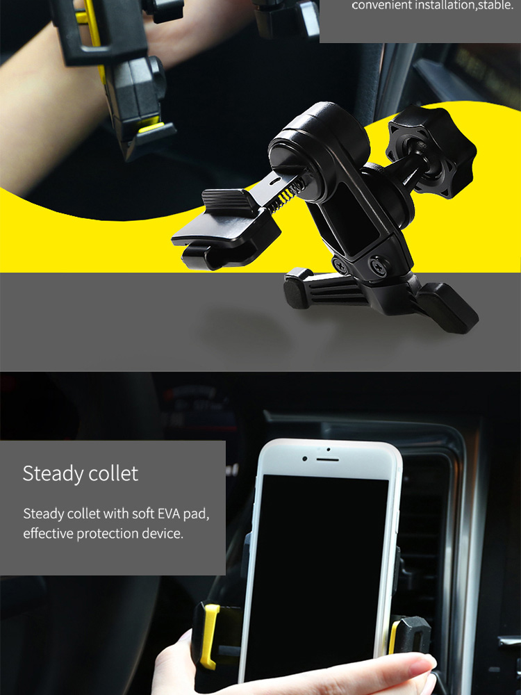 Remax RM-14 Universal Car Mobile Phone Holder 360 Degree Rotation Air Vent Car Mount - Black + Yellow