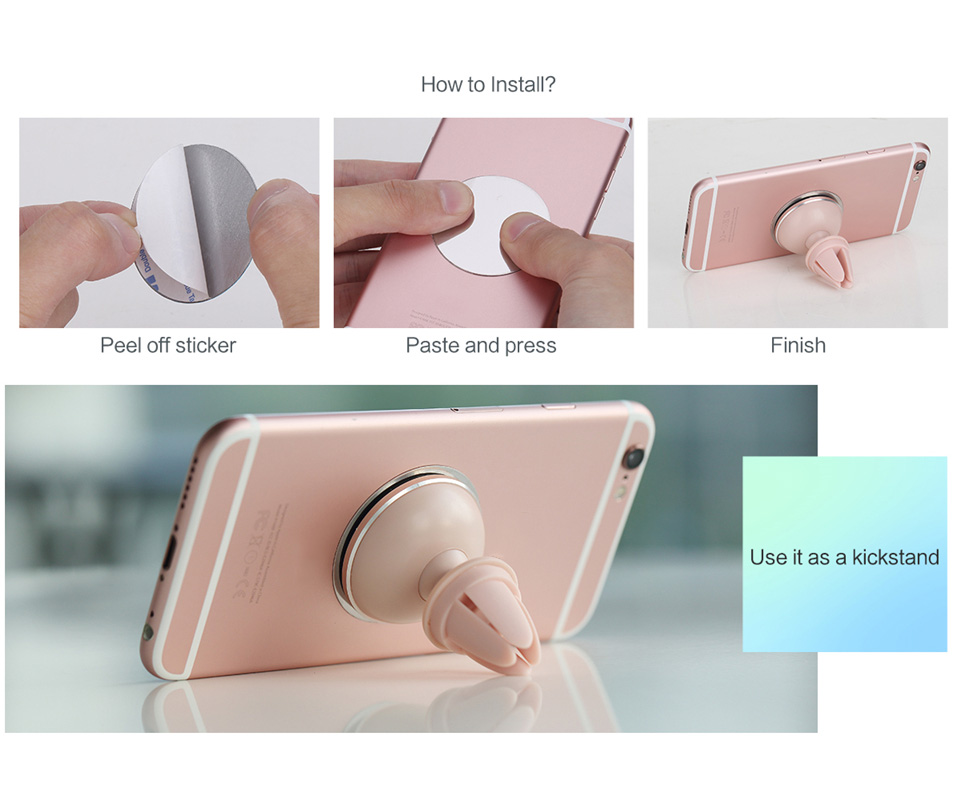 Rock Car Magnetic Phone Stand 360 Degree Rotatable Vehicle Vent Mounted Phone Bracket Holder - Gold