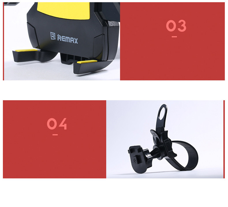 Remax RM-08 Universal Bicycle Mobile Phone Holder 360 Degree Rotation Portable Handlebar Bracket - Black + Yellow