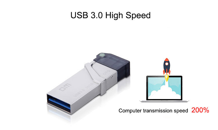 DM PD006 OTG USB 3.0 64GB USB Flash Drive Micro USB Portable Metal USB Stick - Silver