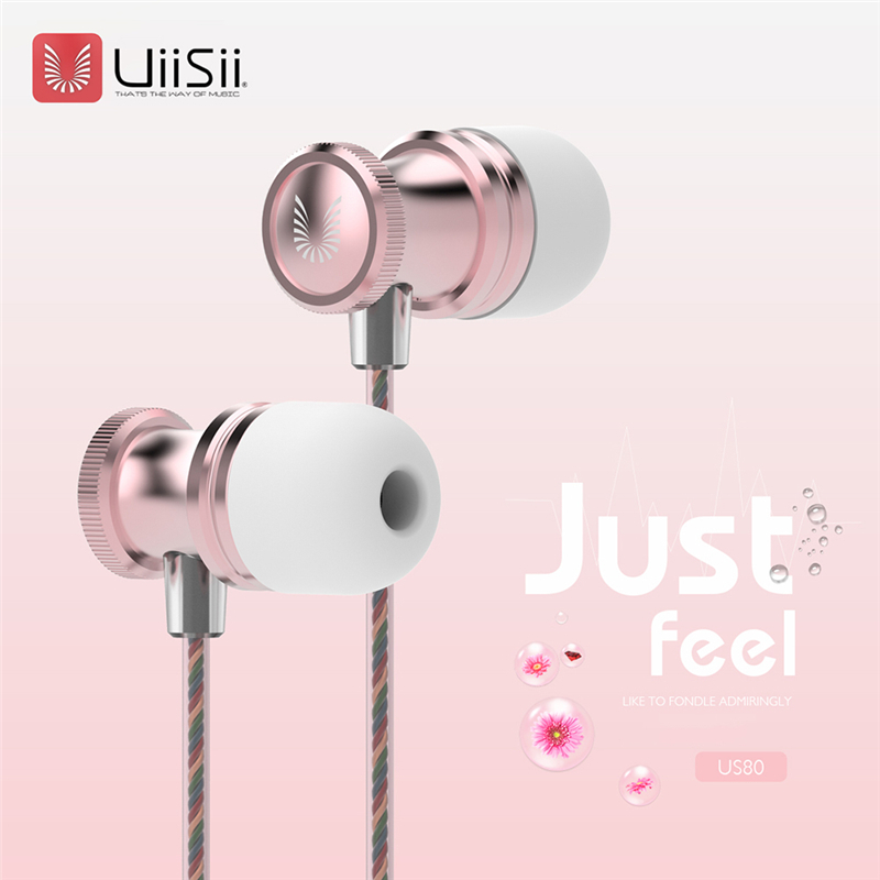 UIISII US80 In-ear Metal Earphones with Mic Stereo Bass 3.5mm Jack - Pink
