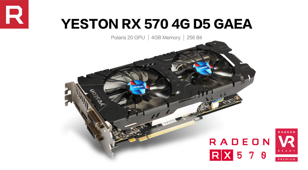 Yeston AMD Radeon RX570 4GD5 256Bit Graphics Card 2048 Units 1244MHz Core Clock - Black + Blue