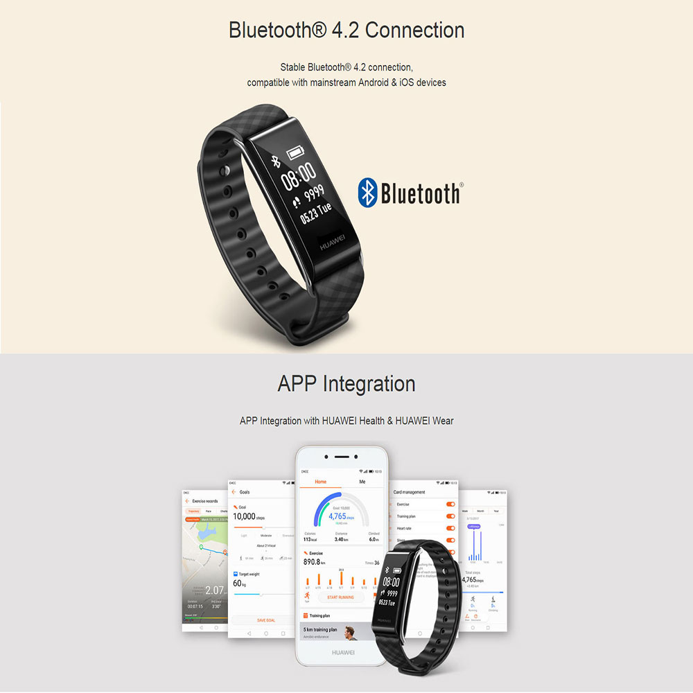 Huawei Honor A2 Smart Wrist Band Heart Rate Monitor Fitness Tracker IP67 Water Resistant Bluetooth Compatible with Android iOS - Red