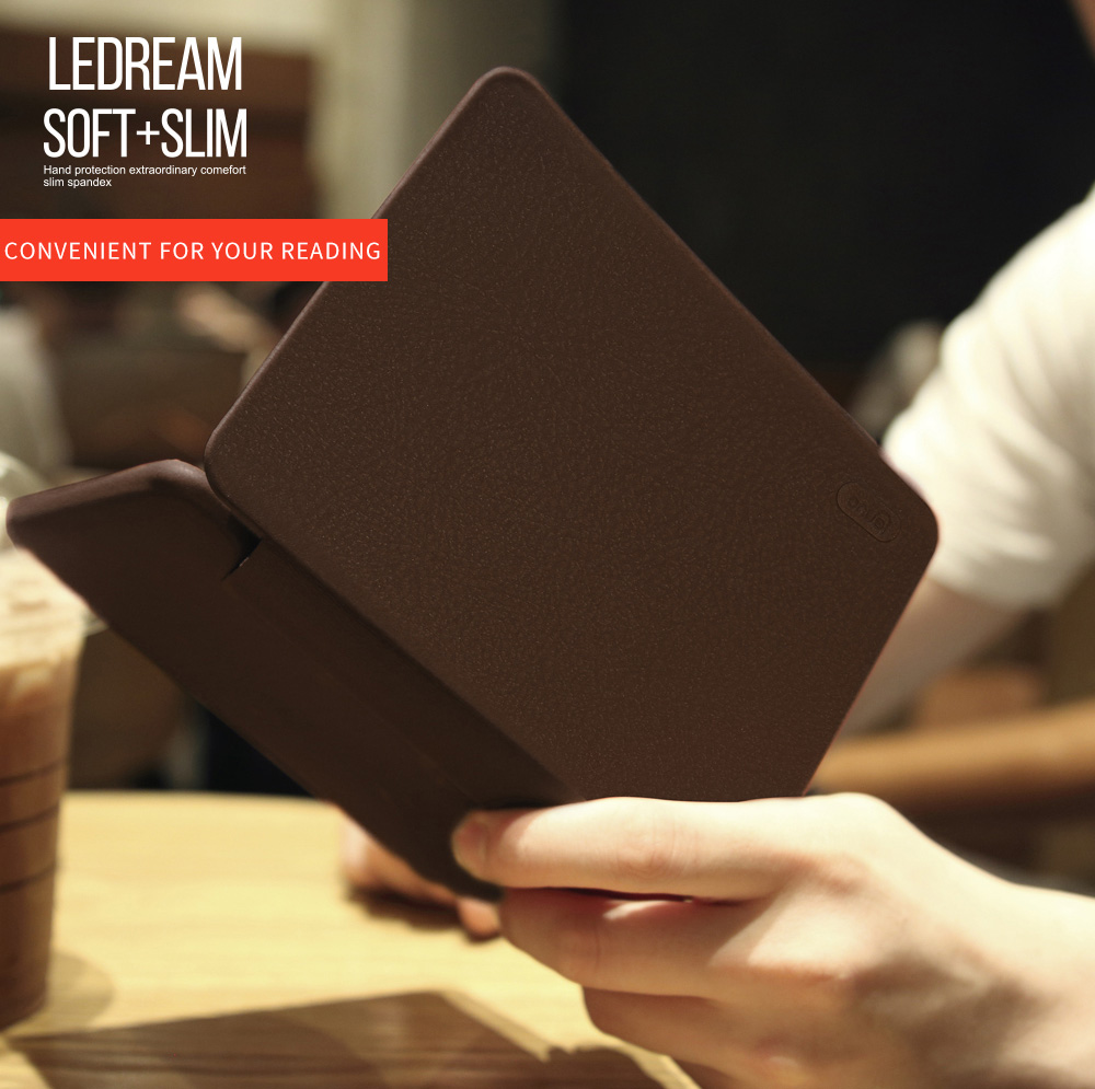 Lenuo Protective PU Leather Case with Kickstand for Kindle Paperwhite with Adjustable Support Armband - Brown