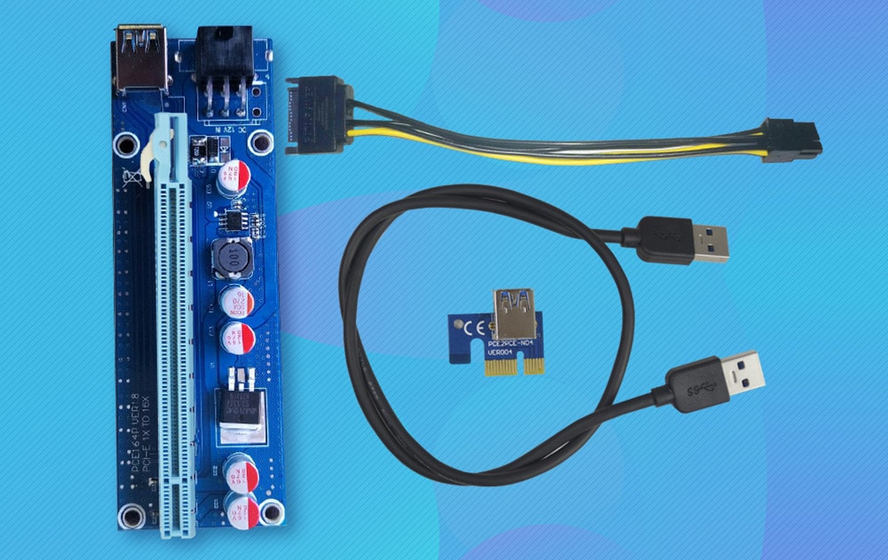 Segotep PCI-E 6-pin Extender Riser Card Adapter 16x to 1x USB 3.0 Data Cable For Bitcoin Mining - Blue