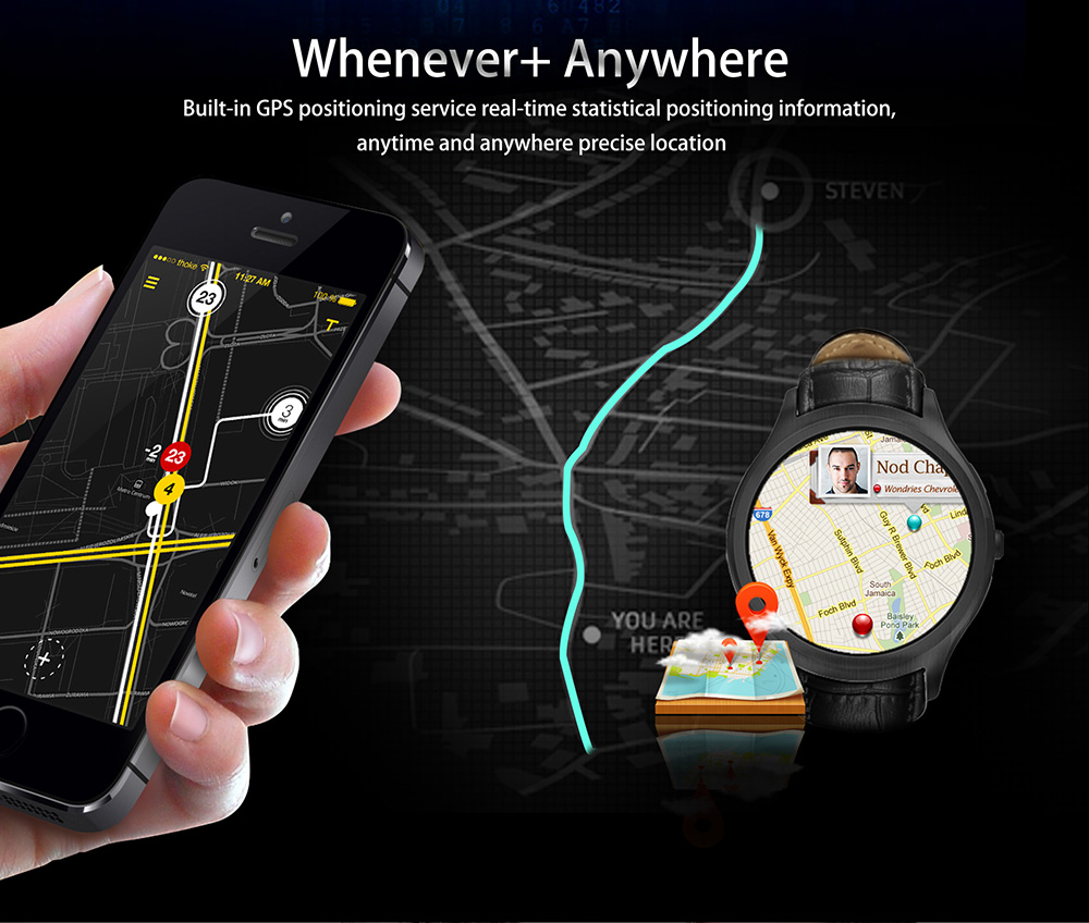 NO.1 D5 PRO 3G Smartwatch Phone Android 5.1 MTK6580 Quad Core 1GHz 1GB RAM 16GB ROM GPS Bluetooth 4.0 - Black