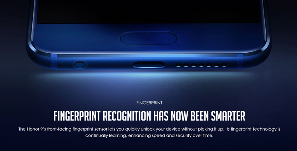 HUAWEI Honor 9 5.15 Inch Smartphone FHD Screen 6GB 128GB Hisilicon Kirin 960 Octa Core 20.0MP + 12.0MP Dual Rear Cam Android 7.0 Touch ID NFC 3D Curved Glass Body - Blue