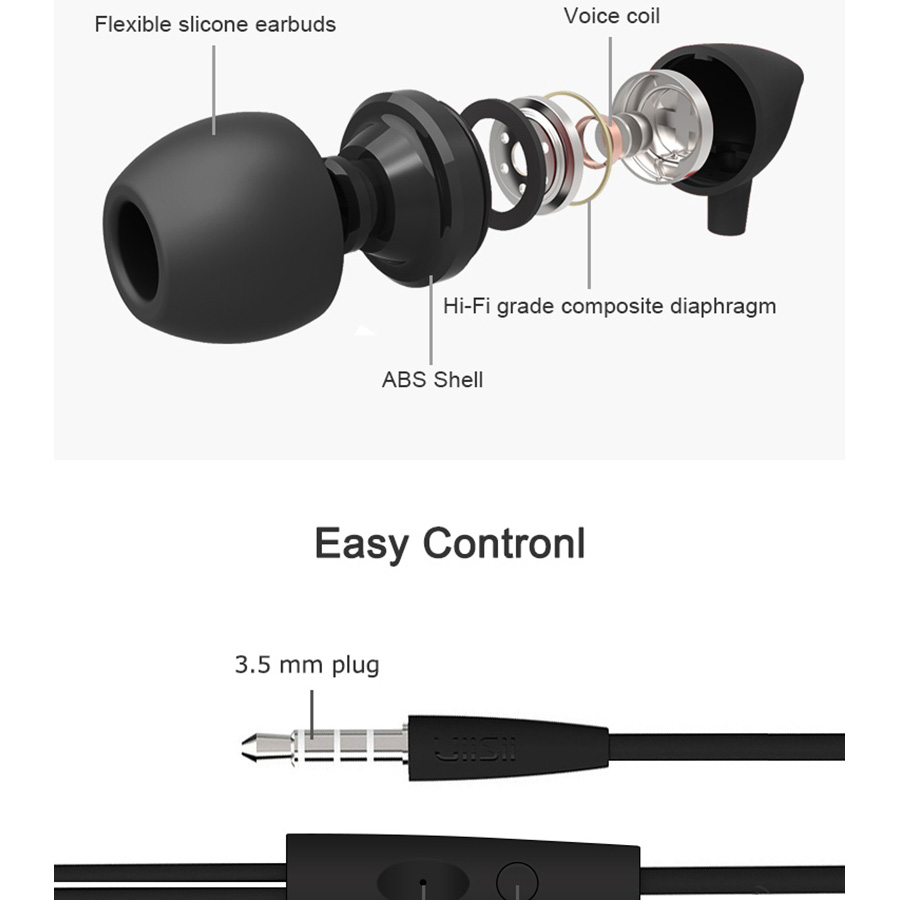 UIISII C100 In-ear Wired Earphones with Mic HIFI Heavy Bass Stereo - White