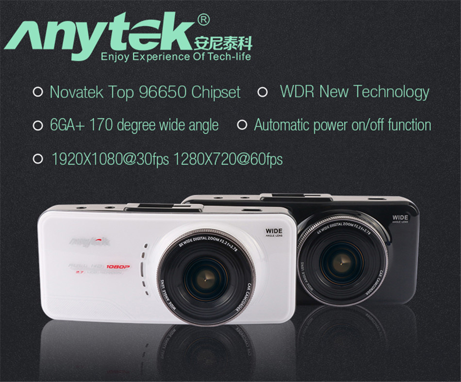 Anytek AT66A Novatek 96650 AR0330 2.7 inch Dash Camera 1080P 170 Degree Wide Angle FHD Car Camcorder WDR G Sensor Car DVR - Black