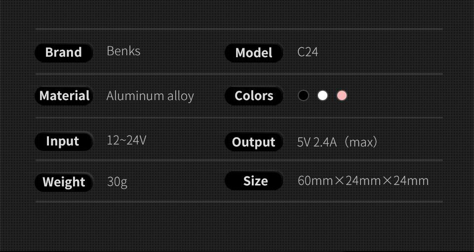 Benks C24 Car Charger Dual USB Ports 5V 2.4A Fast Charging Intelligent Protection Widely Compatible - Rose Gold