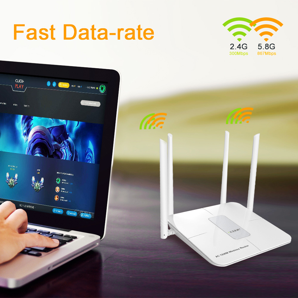 EDUP EP-RT2655 MTK7620A+7612E Dual Band Wireless WiFi Smart Router Long Range 802.11A 1200Mbps With APP Management - White