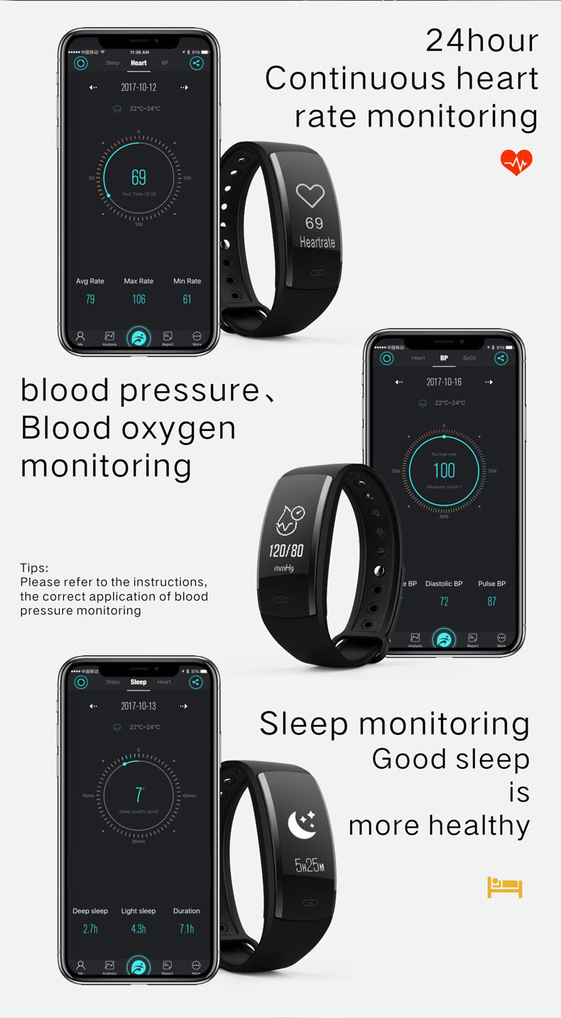QS 90 Smartband Nordic 52832 Heart Rate Monitor Multi-language Calorie Calculation 0.96' HD OLED Bluetooth 4.0 - Black