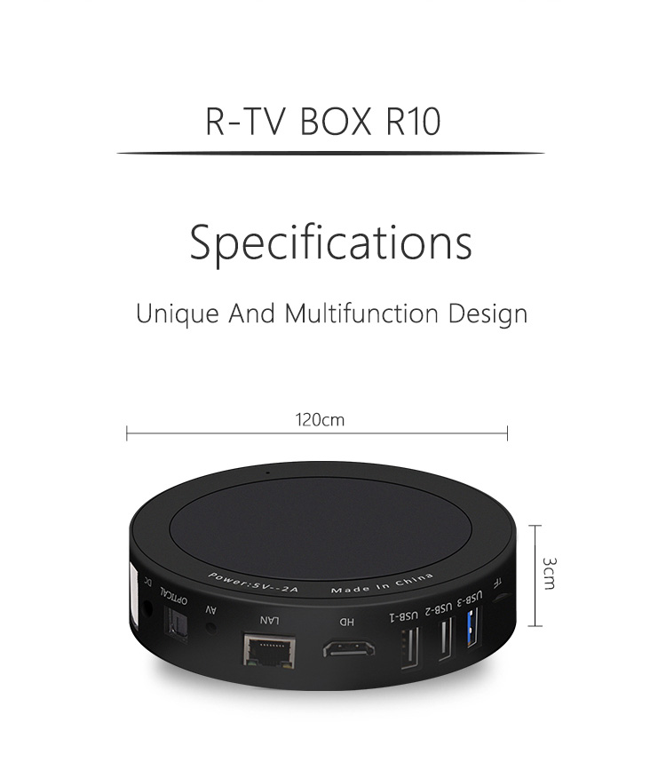 R-TV BOX R10 Android 7.1.2 4GB/32GB KODI 17.4 RK3328 4K TV BOX 802.11AC WIFI 1000M LAN VP9 HDMI Bluetooth USB3.0 - Black