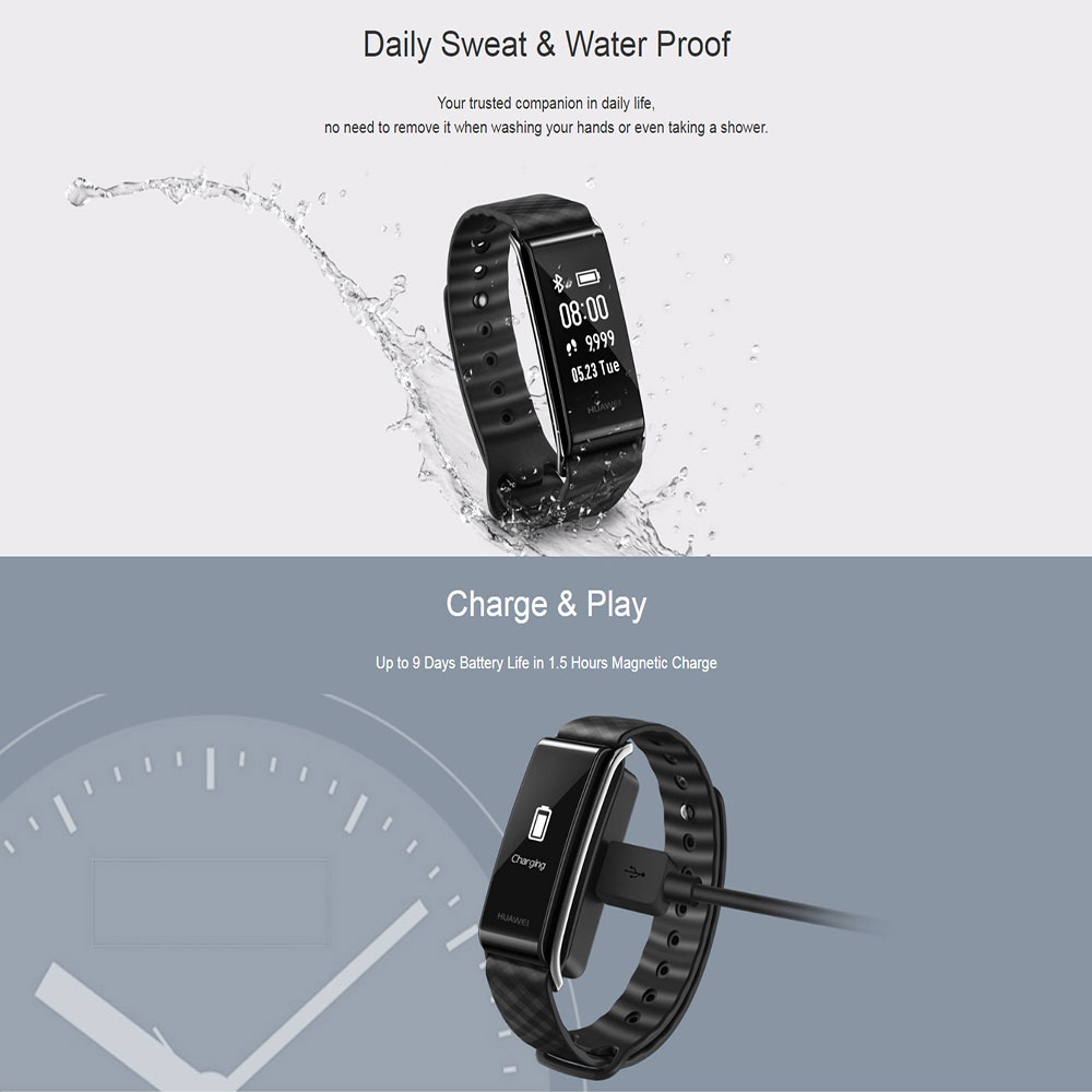 Huawei Honor A2 Smart Wrist Band Heart Rate Monitor Fitness Tracker IP67 Water Resistant Bluetooth Compatible with Android iOS - White