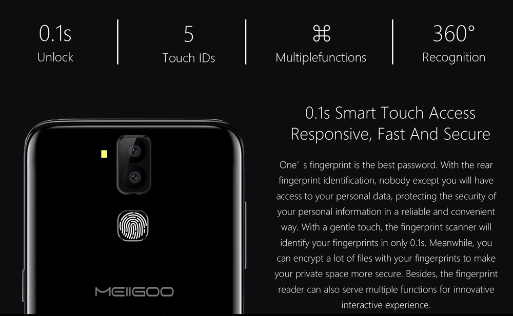 Meiigoo S8 6.1 Inch Smartphone 18:9 FHD+ Screen 4GB 64GB MTK6750T Octa Core 13.0MP + 5.0MP Dual Rear Camera Android 7.0 Touch ID OTG - Blue