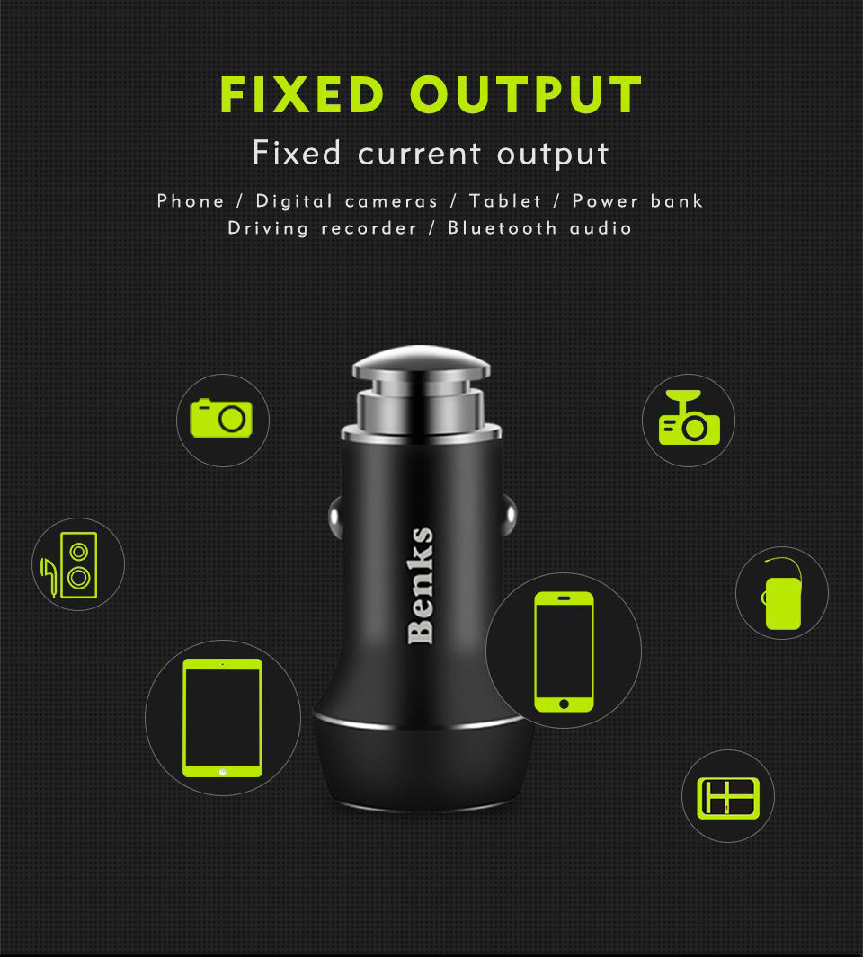 Benks C24 Car Charger Dual USB Ports 5V 2.4A Fast Charging Intelligent Protection Widely Compatible - Rose Gold