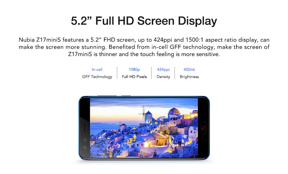 ZTE Nubia Z17miniS 5.2 Inch 4G LTE Smartphone 6GB 64GB Four Cameras Snapdragon 653 Octa Core Android 7.1 Touch ID NFC - Navy Blue