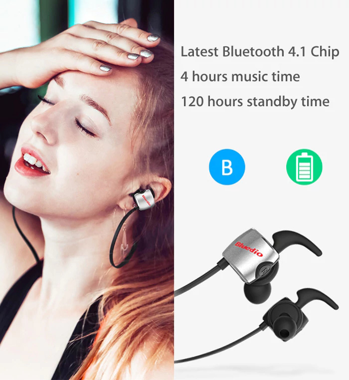 Bluedio TE Wireless Bluetooth Sport Headphones with Mic Double-cavity Sweatproof - Black