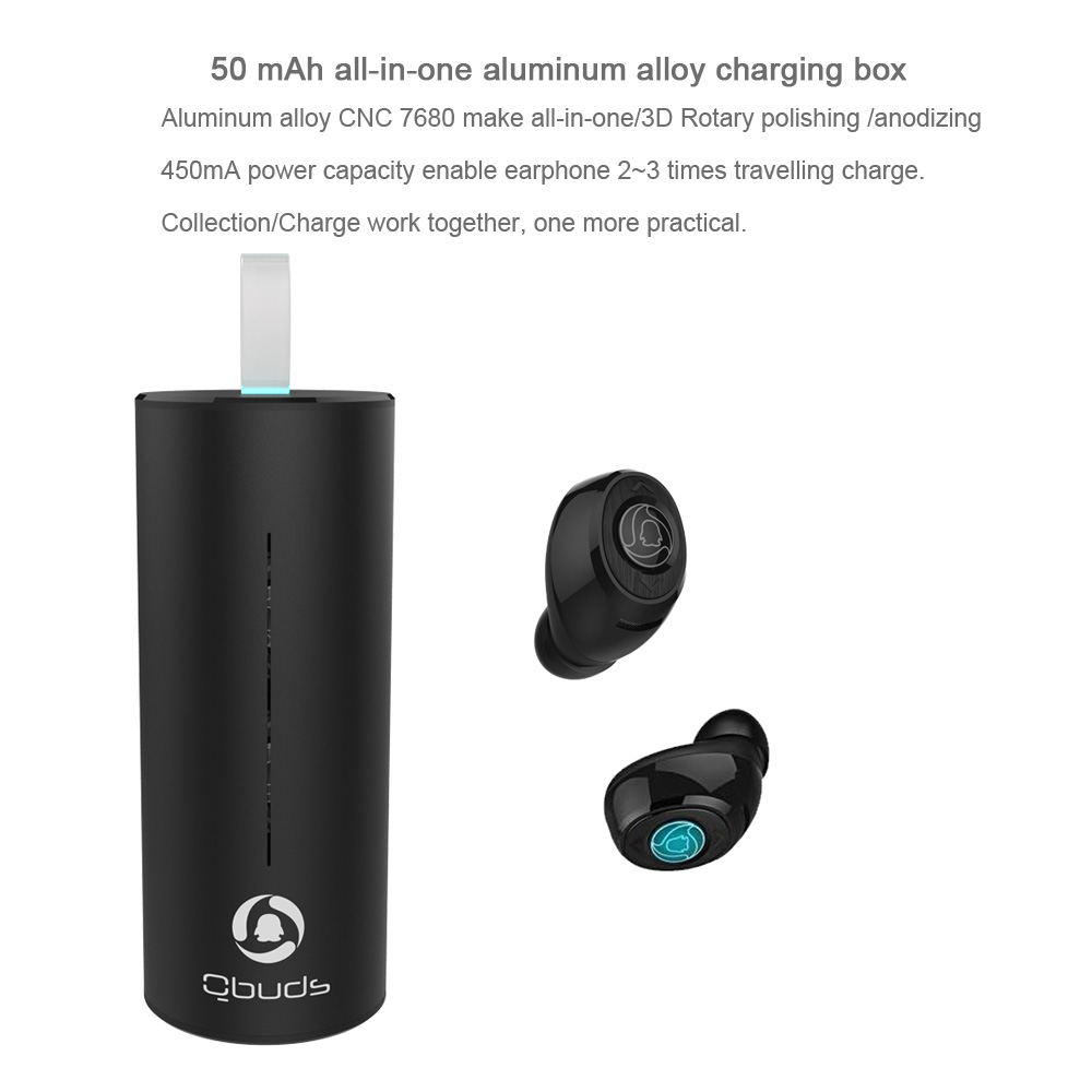 Qbuds W1 TWS Dual Bluetooth Headphones with Charging Dock CVC 6.0 Noise Cancelling - Black