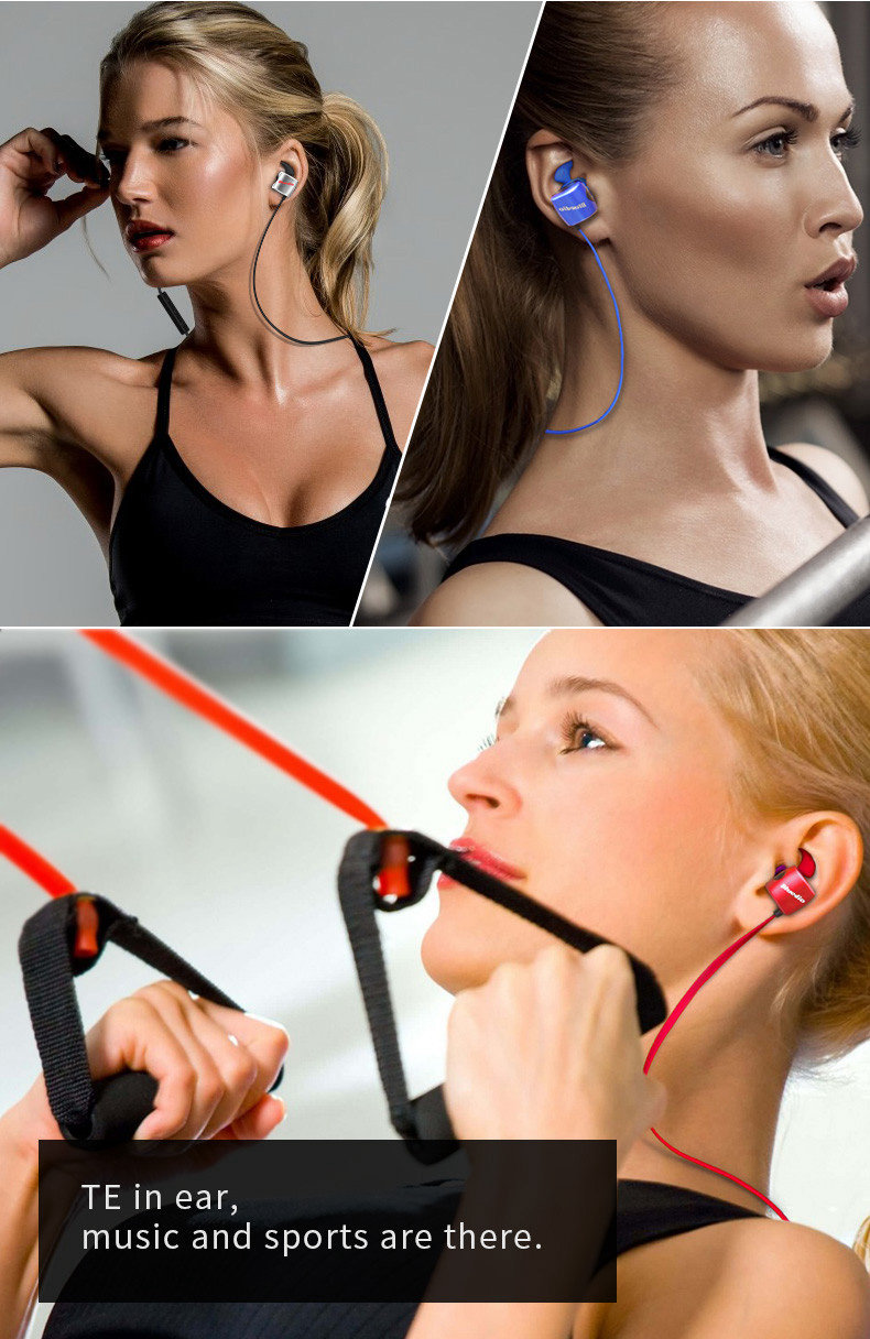 Bluedio TE Wireless Bluetooth Sport Headphones with Mic Double-cavity Sweatproof - Red