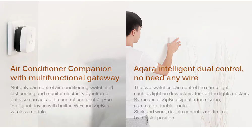 Xiaomi Aqara Smart Bedroom 7 in 1 Kit Air Conditioner Mate Humidity Sensor Body Sensor Wall Socket Wall Switch Wireless Switch(Zigbee Version)-White