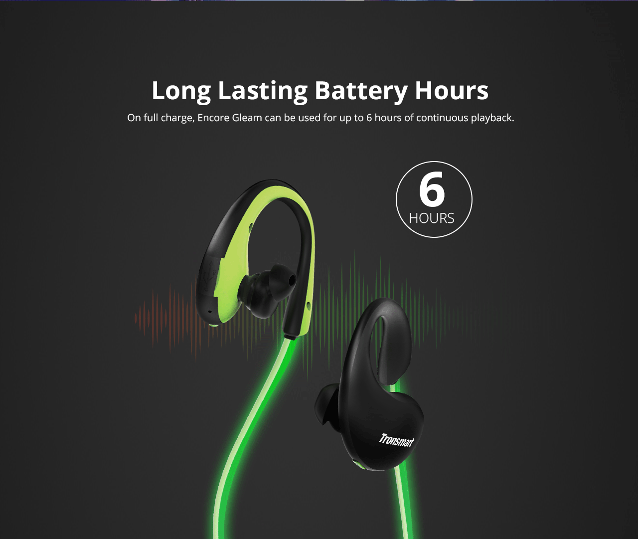 Tronsmart Encore Gleam Bluetooth Headphones with Mic LED lights IP66 Water-resistance - Green + Black
