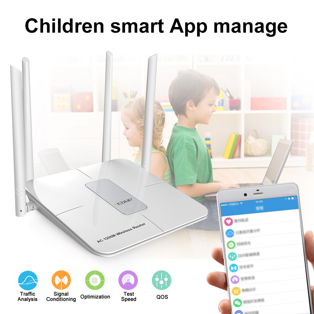 EDUP EP-RT2655 MTK7620A+7612E Dual Band Wireless WiFi Smart Router Long Range 802.11A 1200Mbps With APP Management - White