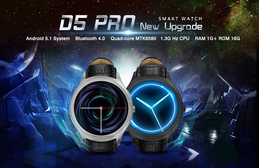 NO.1 D5 PRO 3G Smartwatch Phone Android 5.1 MTK6580 Quad Core 1GHz 1GB RAM 16GB ROM GPS Bluetooth 4.0 - Silver