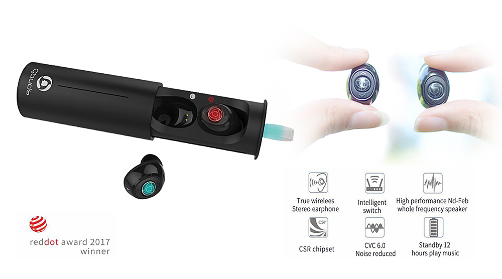 Qbuds W1 TWS Dual Bluetooth Headphones with Charging Dock CVC 6.0 Noise Cancelling - Black
