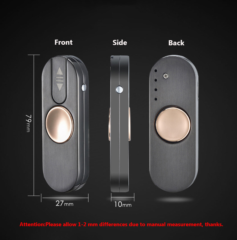 LED Fidget Spinner Cigarette Lighter Zinc Alloy USB Charge Stress Relief Toy - Silver