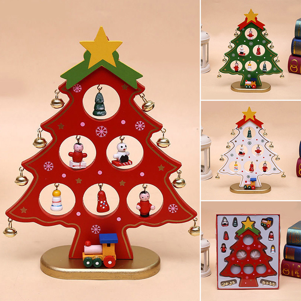 DIY Wooden Christmas Tree Christmas Ornament Gift for Xmas Party Decoration - White