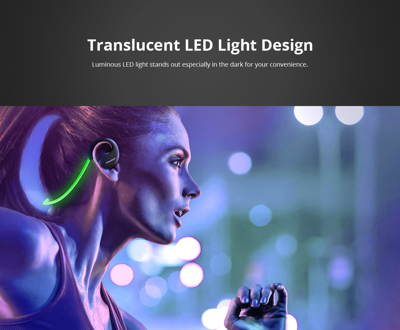 Tronsmart Encore Gleam Bluetooth Headphones with Mic LED lights IP66 Water-resistance - Green + Black