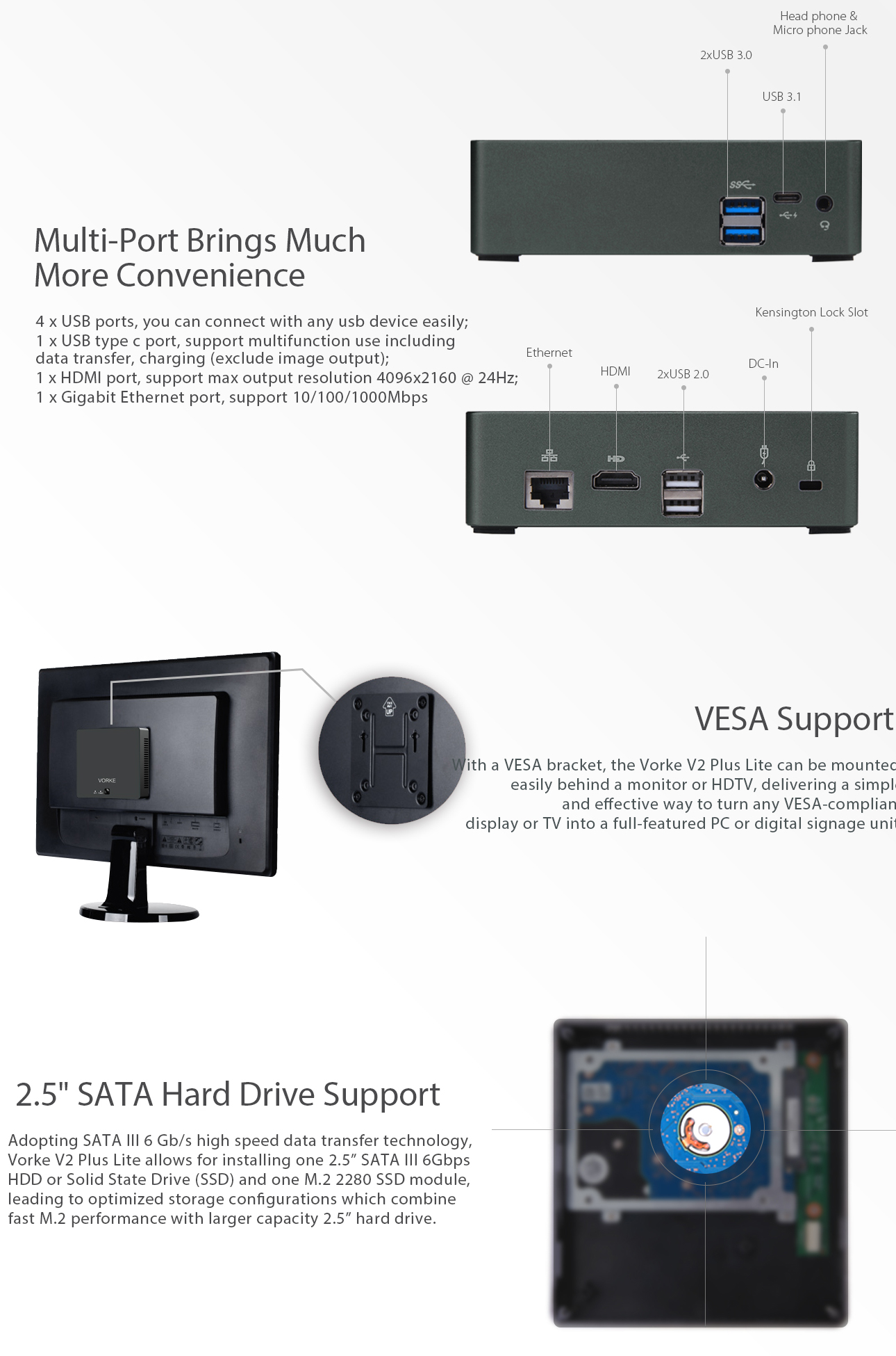 VORKE V2 Plus Lite Lite Version Skylake I7-7500U Ubuntu 16.04 8GB RAM 256GB SSD Mini PC AC WIFI Gigabit LAN HDMI USB 3.0
