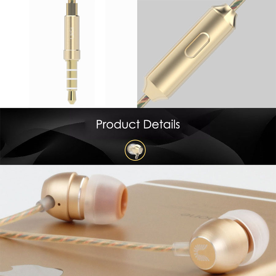UIISII HM7 In-ear Metal Earphones with Mic Stereo Bass 3.5mm Jack - Pink