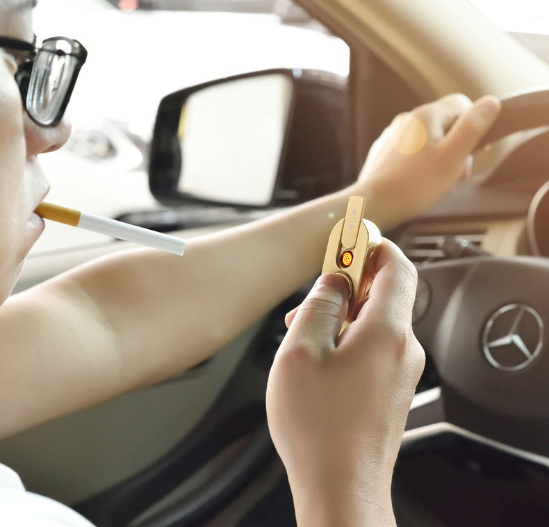 LED Fidget Spinner Cigarette Lighter Zinc Alloy USB Charge Stress Relief Toy - Silver