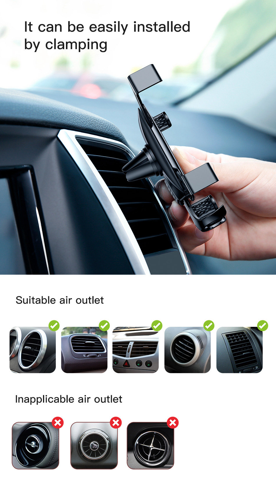 Baseus Gravity Car Phone Holder Bracket Car Air Vent Mount Holder - Silver