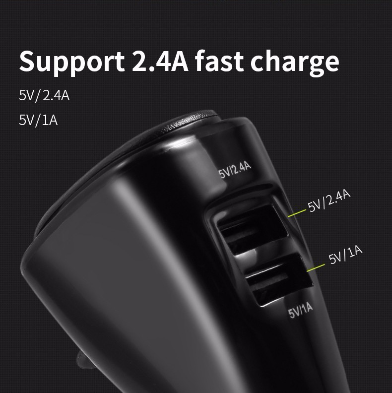 Benks 2 in 1 Car Charger Dual USB With Wireless Bluetooth 4.1 Earphone Headphone 5V 2.4A Fast Charging Car Adapter - Black