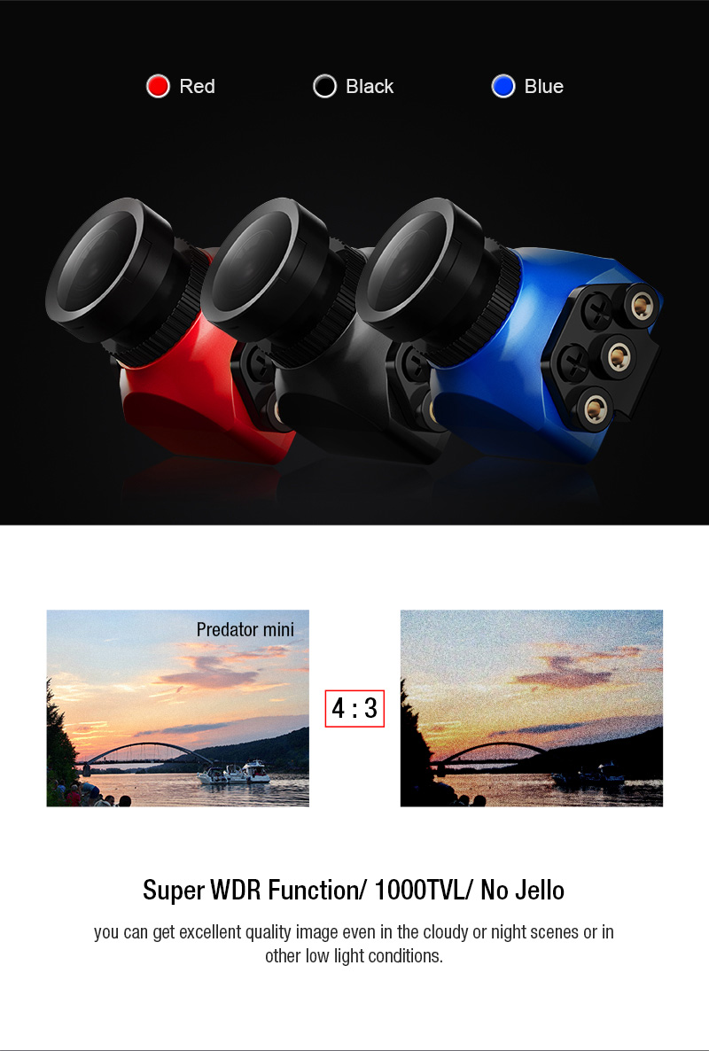 Foxeer Predator Mini S-WDR 1000TVL 2.5mm 4:3 Wide Voltage 5-40V FPV Camera PAL - Red