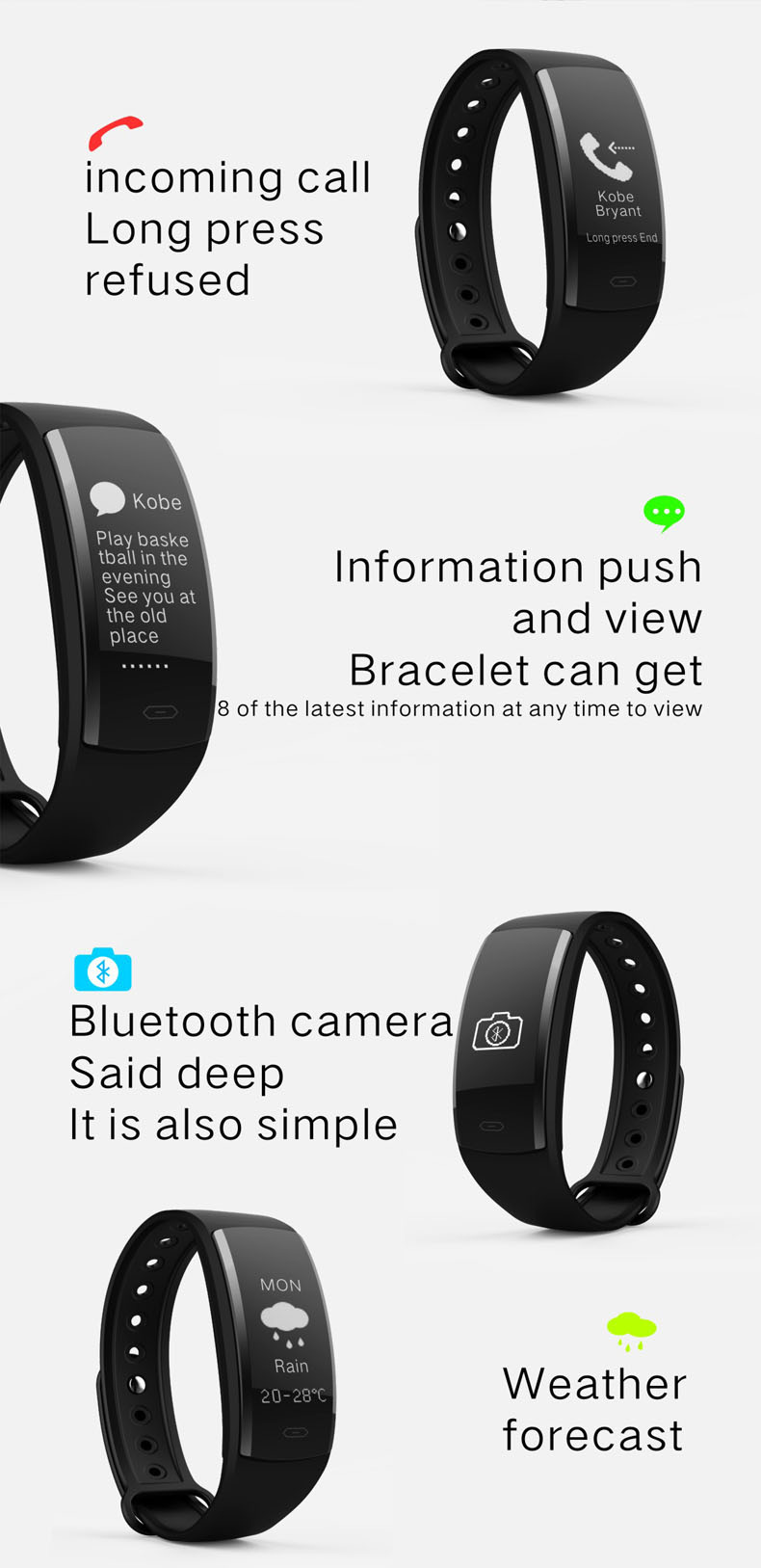 QS 90 Smartband Nordic 52832 Heart Rate Monitor Multi-language Calorie Calculation 0.96' HD OLED Bluetooth 4.0 - Black