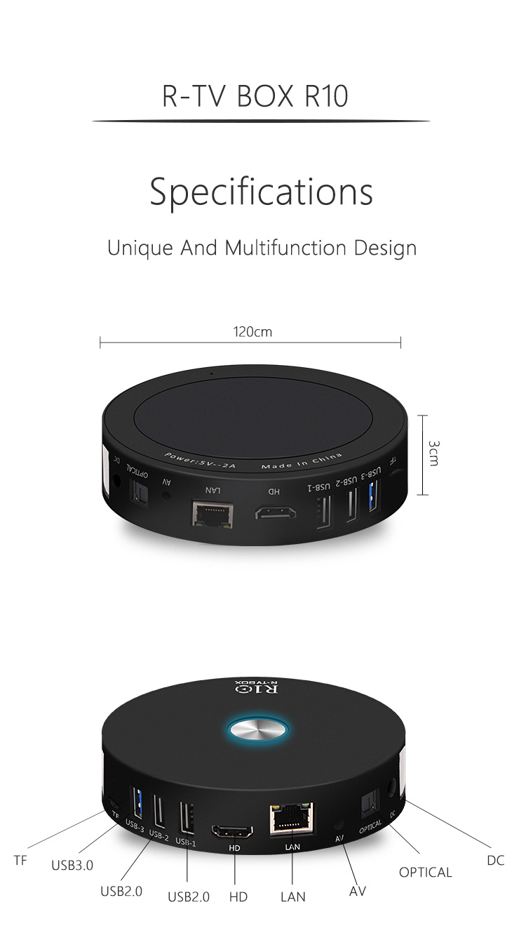 R-TV BOX R10 Android 7.1.2 4GB/64GB KODI 17.4 RK3328 4K TV BOX 802.11AC WIFI 1000M LAN VP9 HDMI Bluetooth USB3.0 - Black