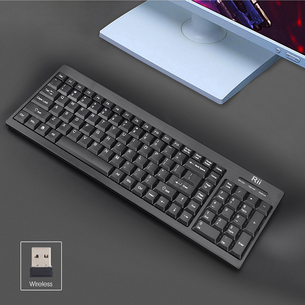 Rii RK901 Wireless Keyboard 2.4G Ultra-thin Compact With Nano Receiver For Smart TV Laptop PC 104 Keys - Black