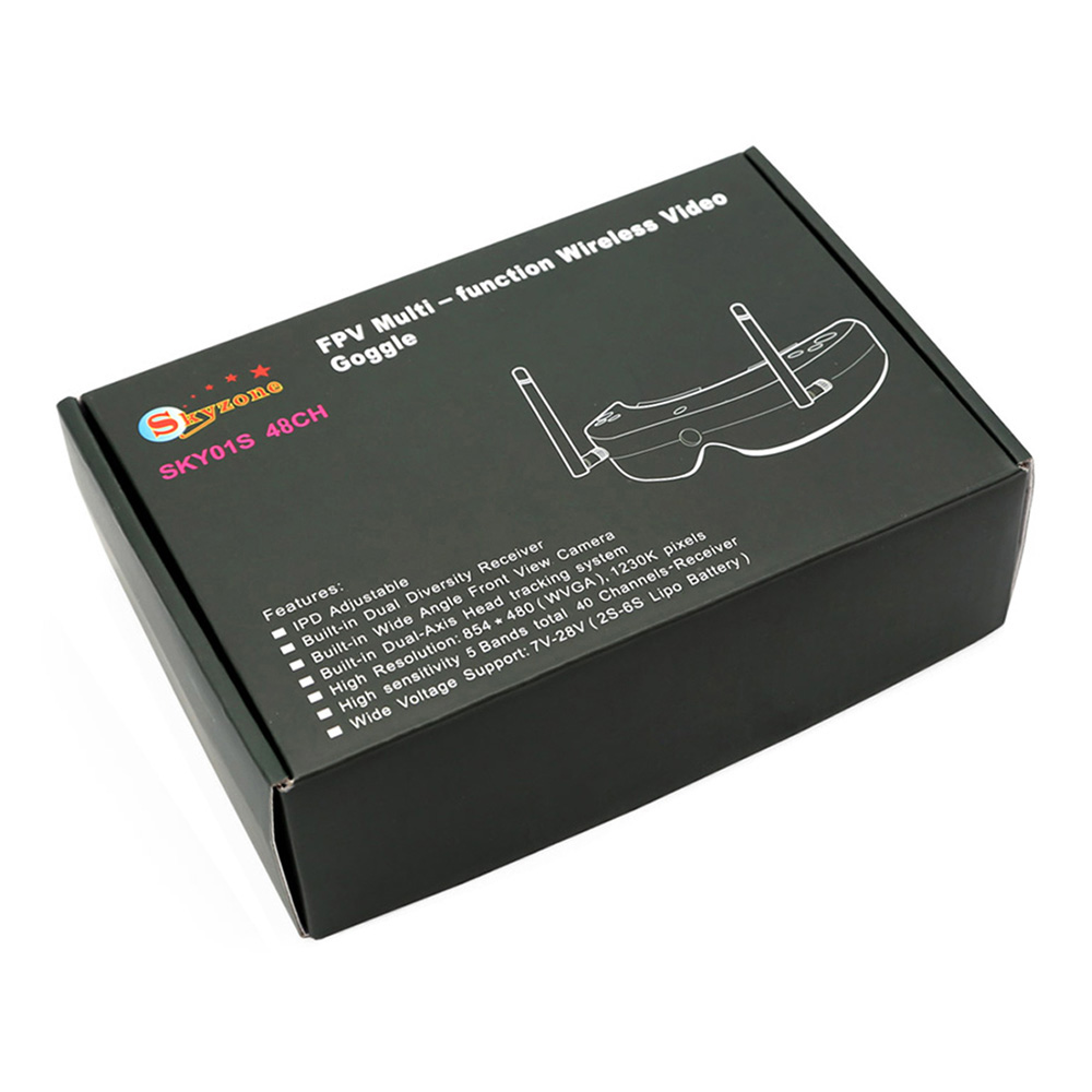 Skyzone SKY01S 5.8G 48CH 854X480 FPV Goggles with Front Camera Head Tracking System - Black