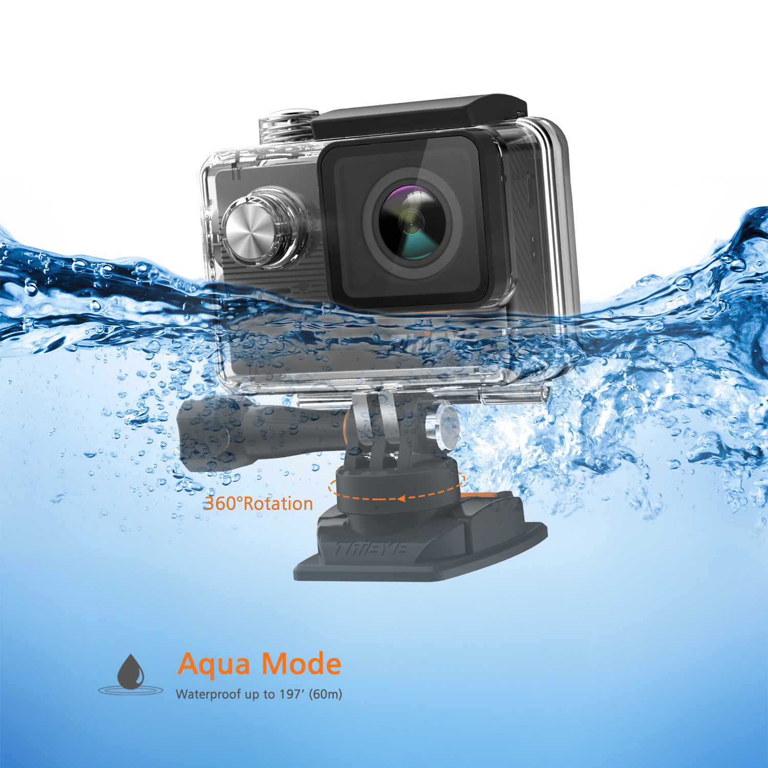 Thieye E7 ICatch V50 Panasonic 34112 2.0 Inch LCD Diving Action Camera Native 4K WiFi 60m Waterproof Voice Control 170 Degrees Wide Angle - Black