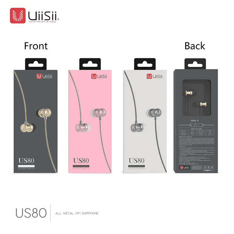 UIISII US80 In-ear Metal Earphones with Mic Stereo Bass 3.5mm Jack - Pink
