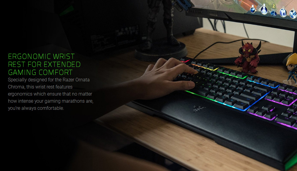 Razer Ornata Chroma Wired Membrane RGB Gaming Keyboard With Individually Backlit Keys Mid-Height Keycaps Wrist - Black