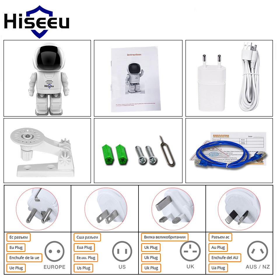 Hiseeu FM3 WiFi 960P Robot IP Camera 1.3MP Night Vision Two-way Audio Onvif Motion Detection Security Camera -White
